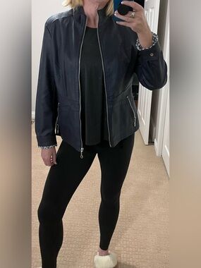 Cleo navy blue faux Leather Jacket